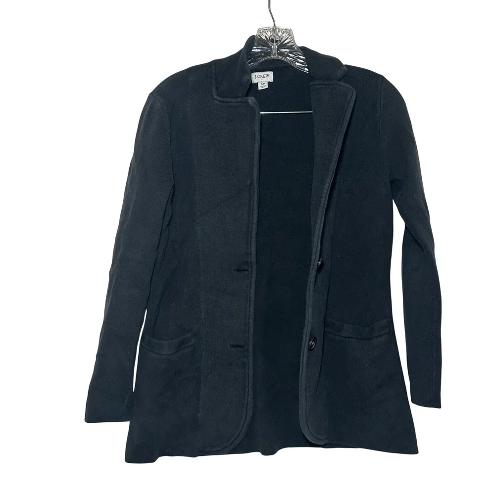 J.Crew Women Navy Blue Sweater Blazer Cardigan Jacket SP Small Petite Notched